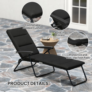 Foldable Lounge Chair, Reclining Patio Sun Lounger with 6-Position Adjustable Back, Blue and White