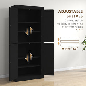 72.5" Freestanding Kitchen Pantry Cabinet with 4 Doors, Black