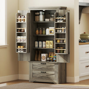 Farmhouse Kitchen Pantry Storage Cabinet, 64" Freestanding Kitchen Pantry Cabinet with Drawers – view 21