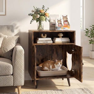 Industrial Cat Litter Box Enclosure with Entry and Open Compartment-Brown view 2