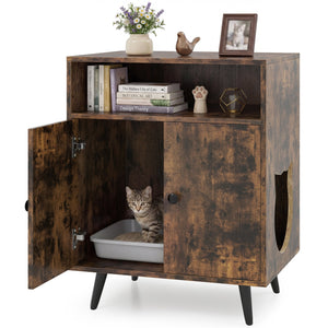 Industrial Cat Litter Box Enclosure with Entry and Open Compartment-Brown view 4