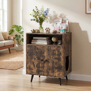 Industrial Cat Litter Box Enclosure with Entry and Open Compartment-Brown view 6