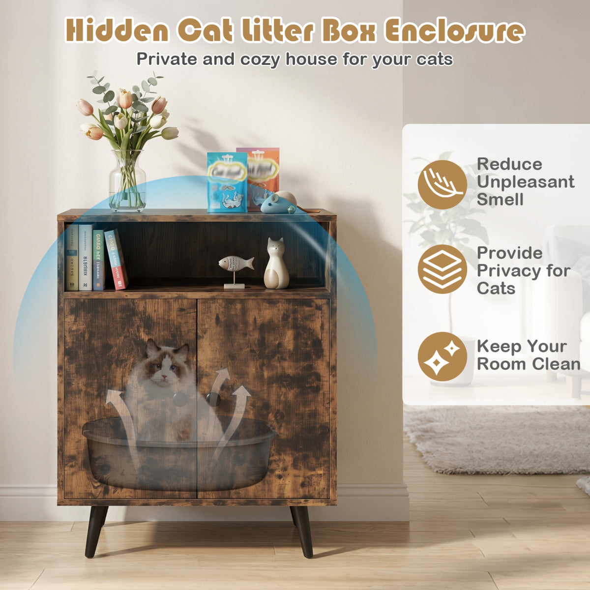 Industrial Cat Litter Box Enclosure with Entry and Open Compartment-Brown view 8