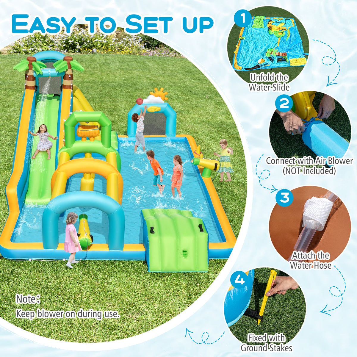 Inflatable Water Slide Tropical Theme Dual Slide Aqua Park Blower Excluded view 5