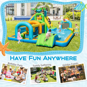 Inflatable Water Slide Tropical Theme Dual Slide Aqua Park Blower Excluded view 9