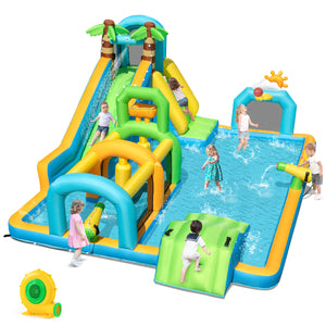 Inflatable Water Slide Tropical Theme Dual Slide Aqua Park with 680W Blower view 3