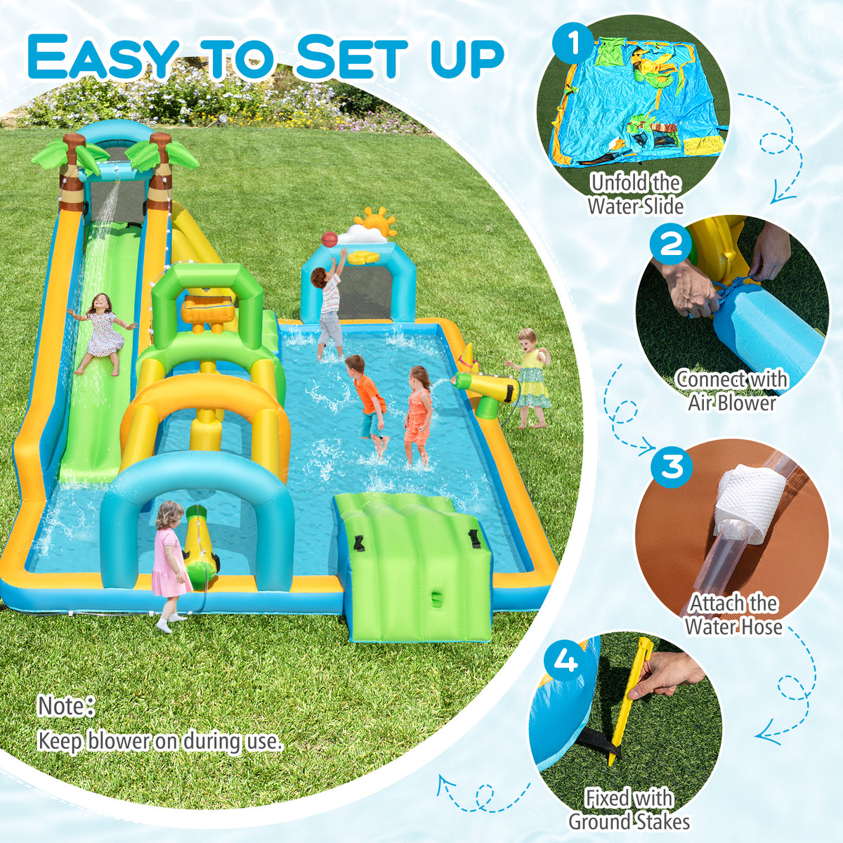 Inflatable Water Slide Tropical Theme Dual Slide Aqua Park with 680W Blower view 6