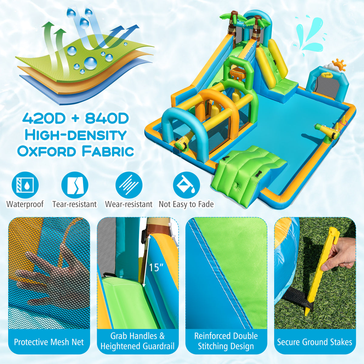 Inflatable Water Slide Tropical Theme Dual Slide Aqua Park with 680W Blower view 8