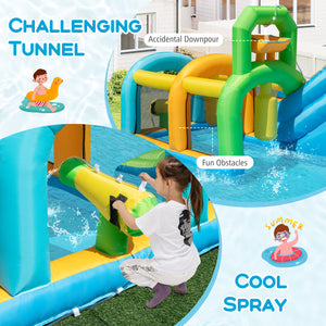 Inflatable Water Slide Tropical Theme Dual Slide Aqua Park with 680W Blower view 9