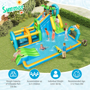 Inflatable Water Slide Tropical Theme Dual Slide Aqua Park with 750W Blower view 2