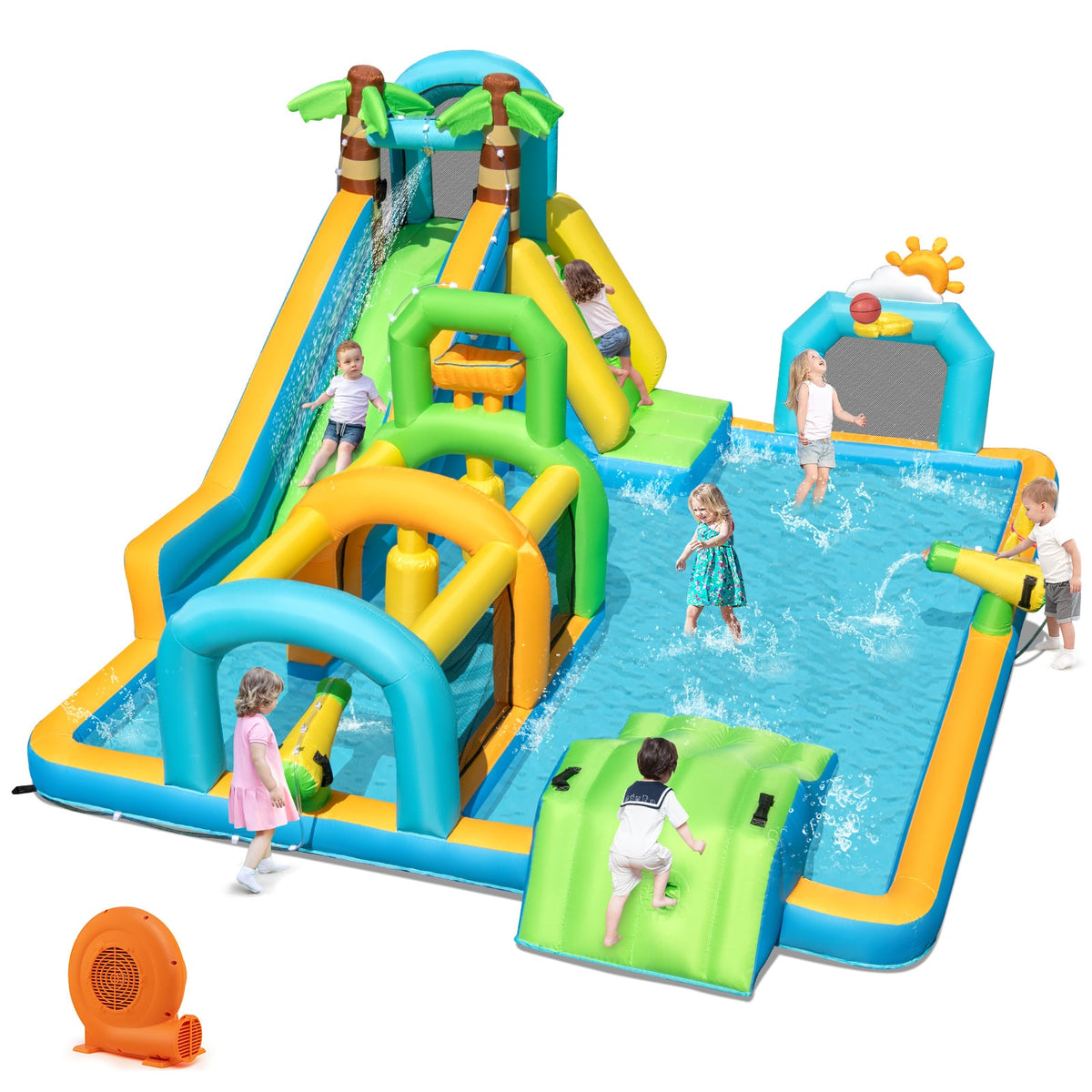 Inflatable Water Slide Tropical Theme Dual Slide Aqua Park with 750W Blower view 3