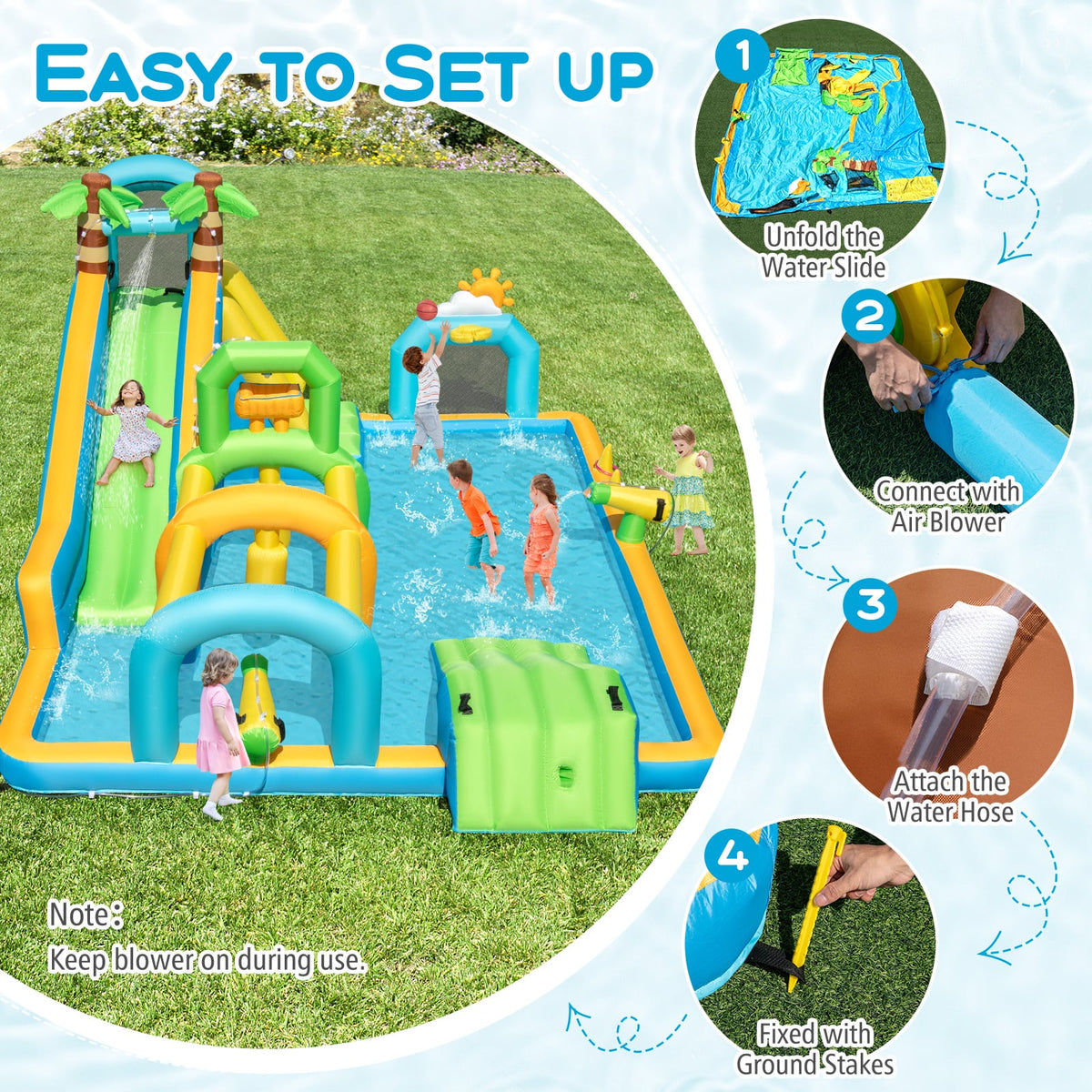 Inflatable Water Slide Tropical Theme Dual Slide Aqua Park with 750W Blower view 6