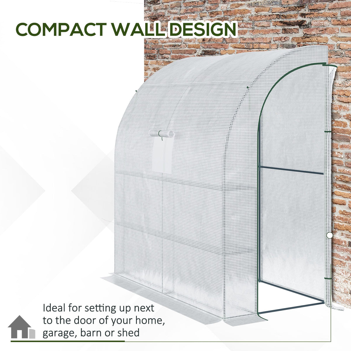7' x 3' x 7' Outdoor Lean-to Walk-In Greenhouse w/ Roll-up Mesh Windows, Zipper Door and 3-Tier Shelves, White