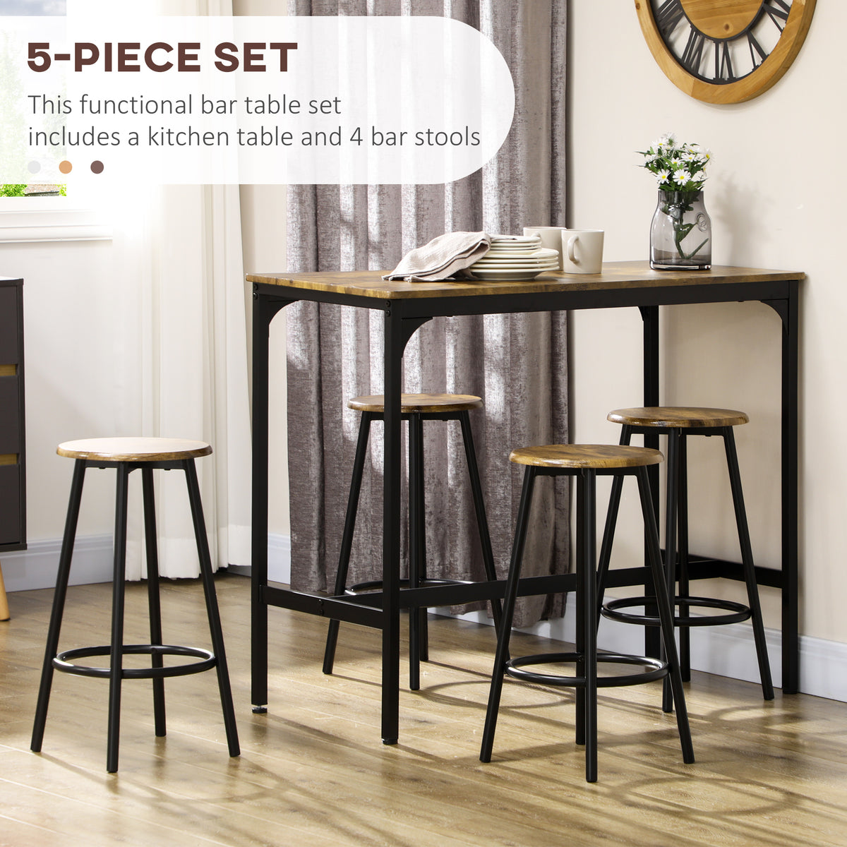 5-Piece Bar Table Set for 4, Industrial Counter Height Bar Table and Chairs for Kitchen, Dining Room, Grey – view 10