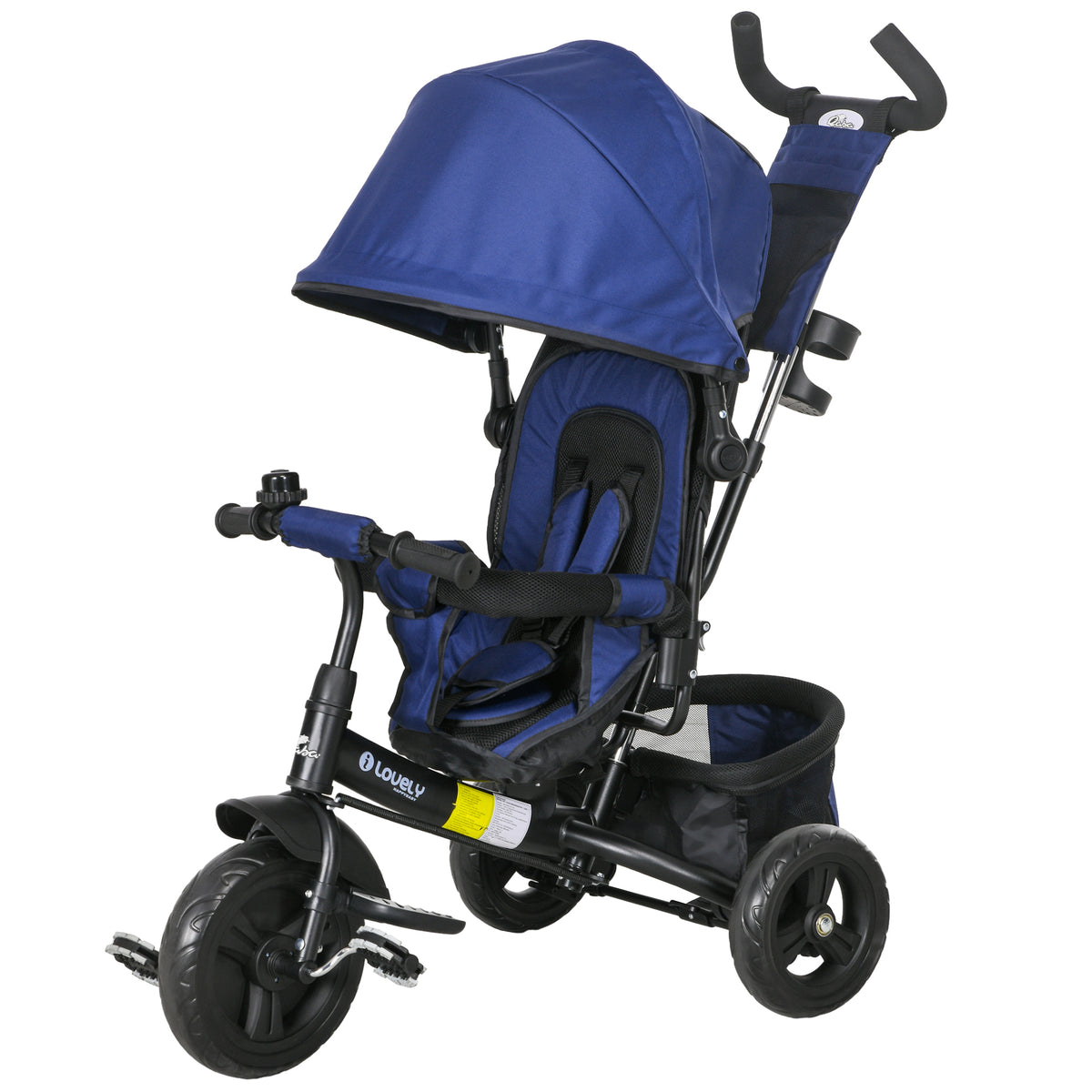 Qaba 6 in 1 Tricycle for Toddler 1-5 Years with Parent-Push Handle, Dark