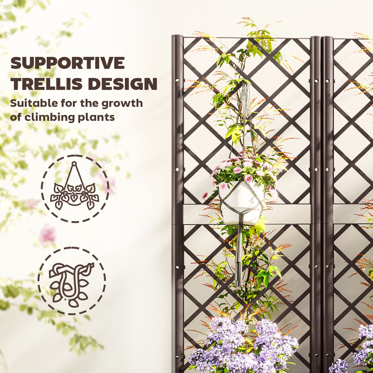 Raised Garden Bed with Trellis, Plastic Raised Flower Bed with Drainage Holes and Drain Plugs – view 17