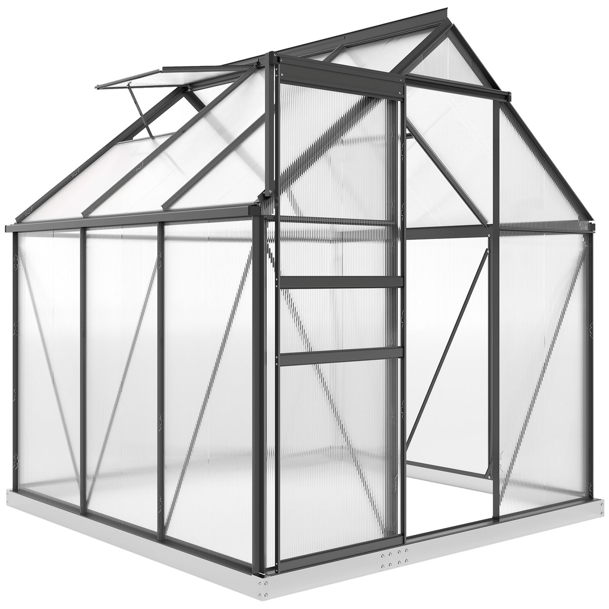 6' x 8' x 6.5' Walk-in Greenhouse, Polycarbonate Greenhouse with Adjustable Roof Vent, Base, Sliding Door – view 8