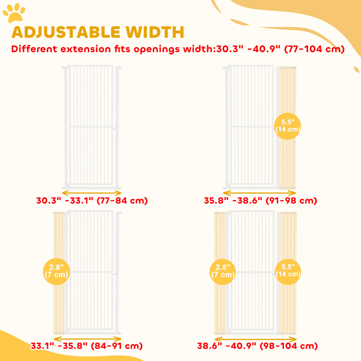 59" Extra Tall Cat Gate, 30"-41" Pet Gate with 2.8" and 5.5" Extensions, for Doorway, Hallway, Stairway – view 13