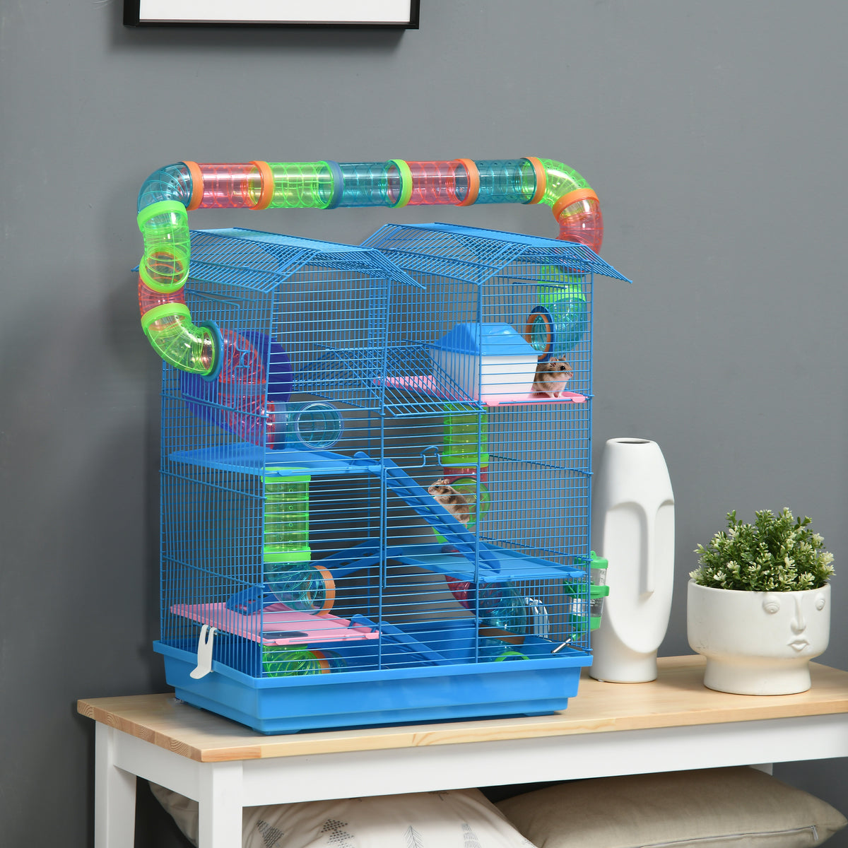 18.5" Hamster Cage, 5 Tiers Small Animal House with Tunnel Tube System, Exercise Wheel, Water Bottle, Blue – view 7