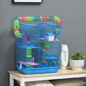 18.5" Hamster Cage, 5 Tiers Small Animal House with Tunnel Tube System, Exercise Wheel, Water Bottle, Blue – view 7