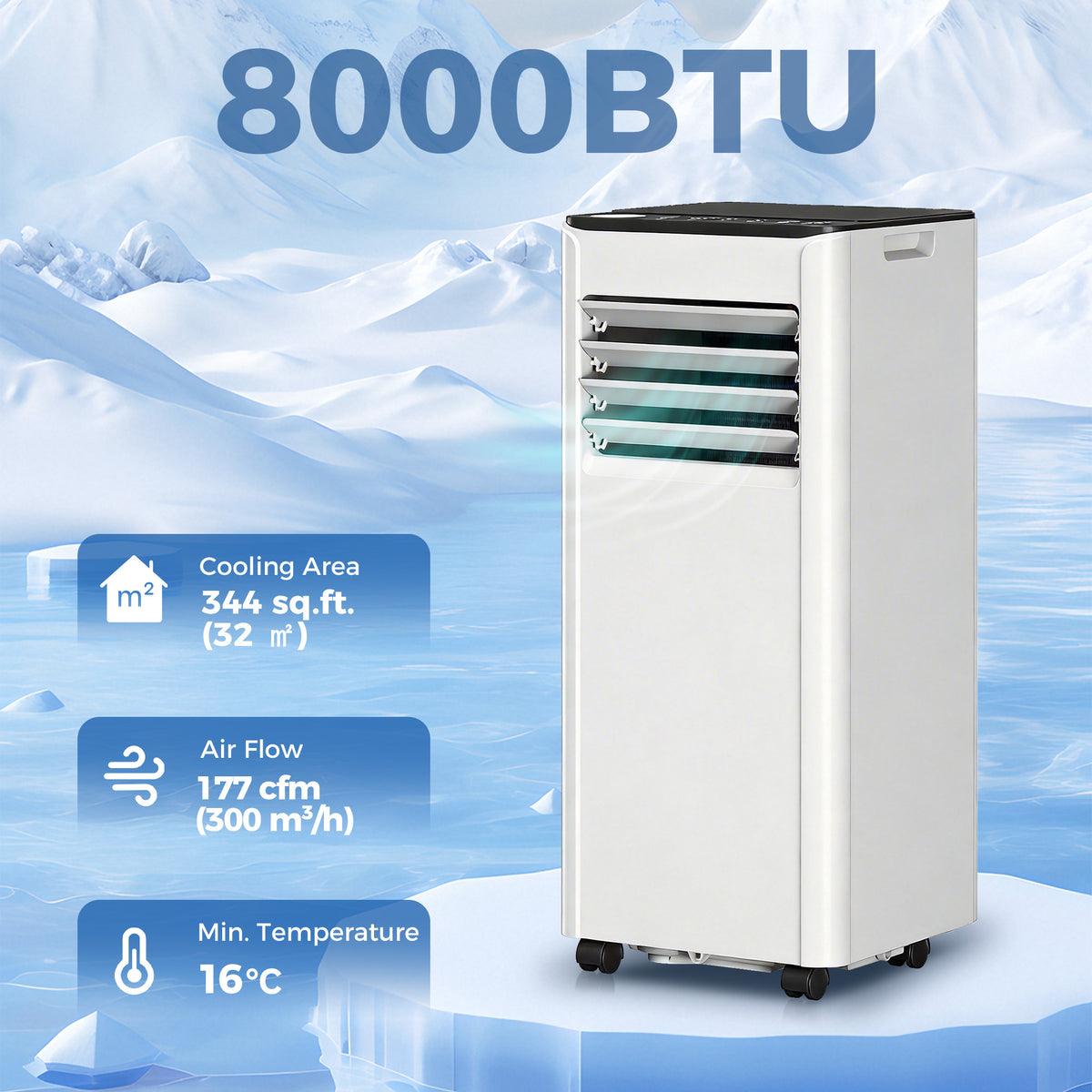 8000 BTU Portable Air Conditioner, AC Unit with Dehumidifier, Fan, WiFi Voice Remote Control, for Room up to 344 Sq. ft