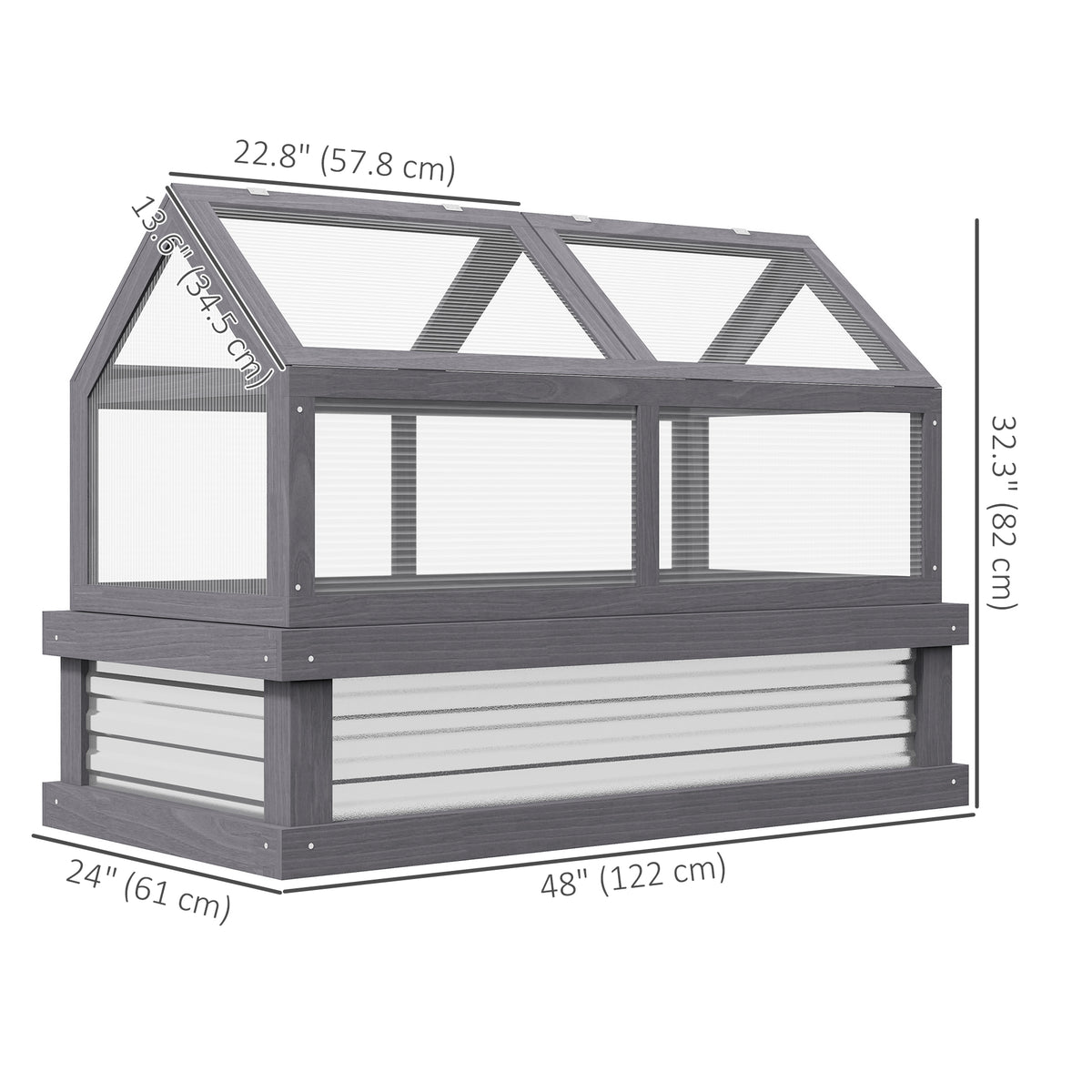 Raised Garden Flower Bed Kit with Greenhouse, Wooden Cold Frame Planter with Open Roofs, 48" x 24" x 32" – view 9