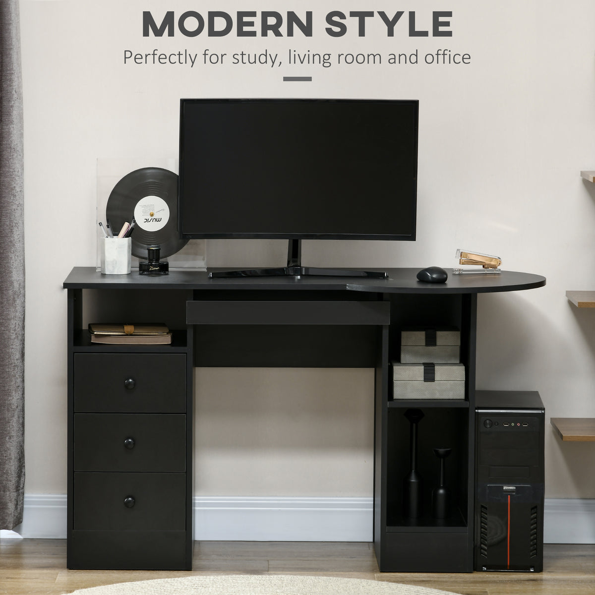 Computer Desk with Storage, Home Office Laptop Table with Shelves and Drawers – view 3