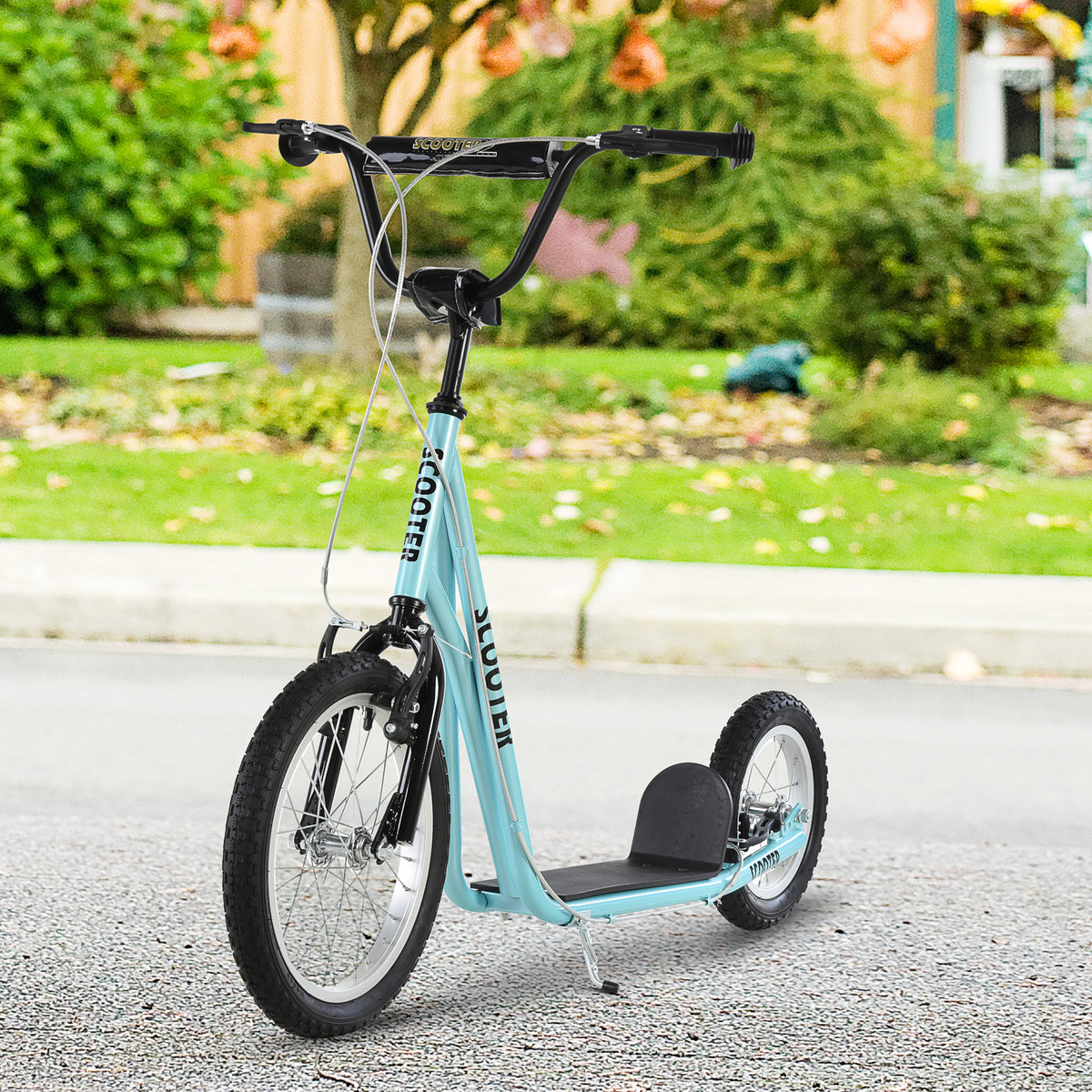 Aosom Youth Kick Scooter with Adjustable Handlebar and 16'' Inflatable Rubber Wheel for Kids and Teens 5+ Year Old