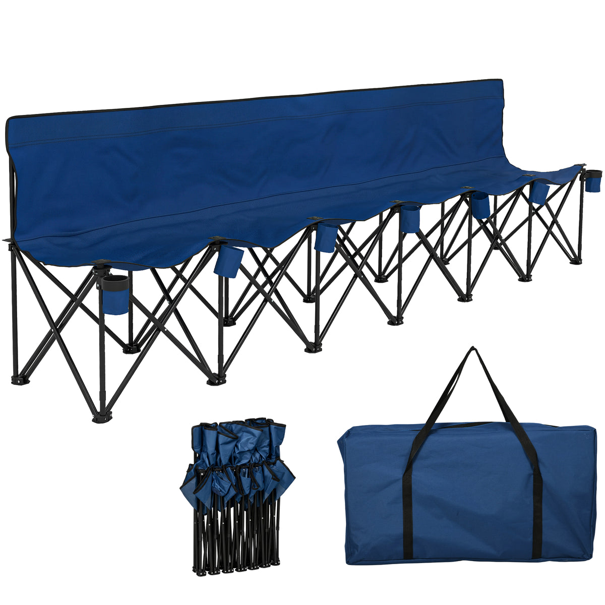 6 Seat Folding Camping Chair with Cup Holder and Carrying Case for Camping, Picnic, Sport Events, Black – view 8