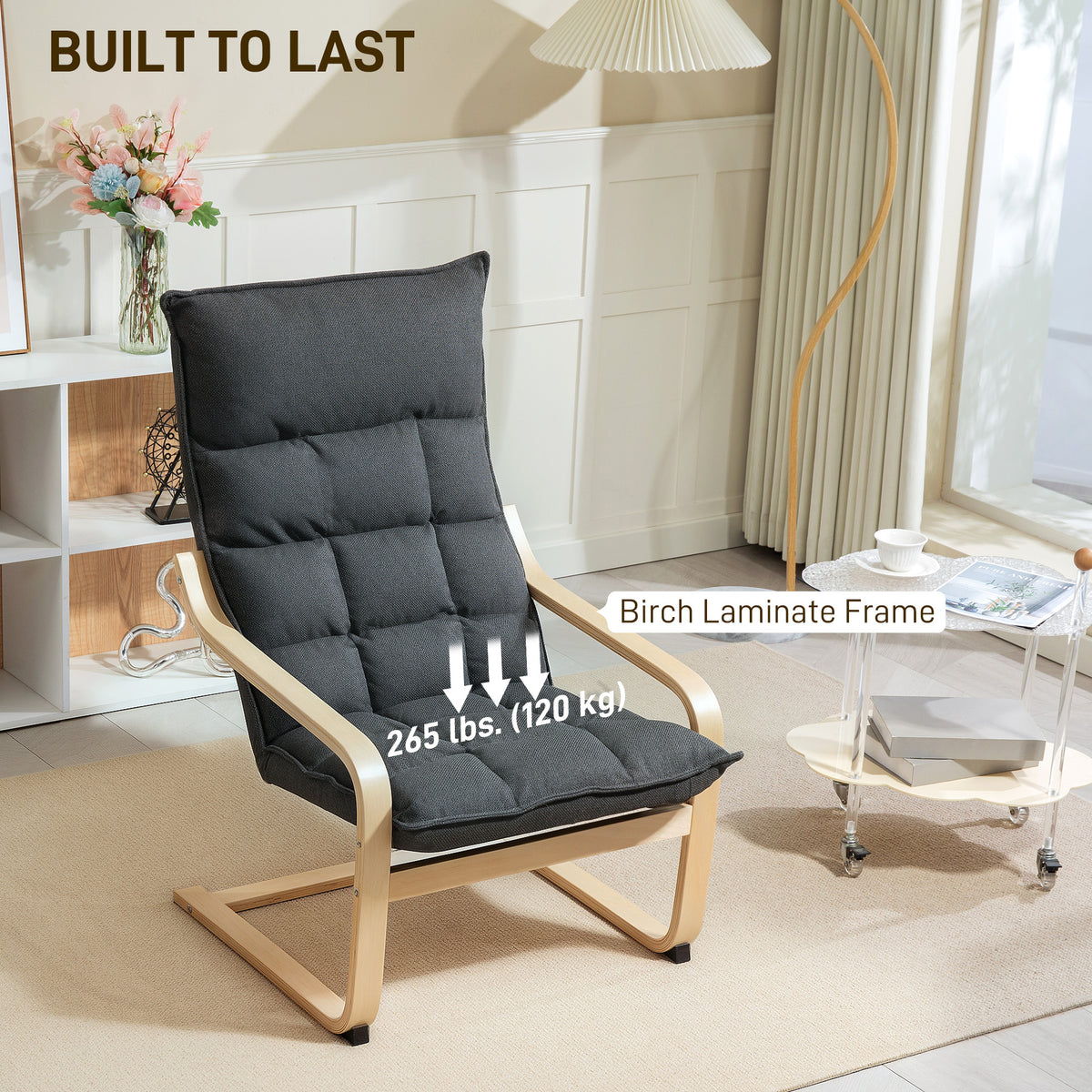 Modern Armchair, Upholstered Accent Chair with Curved Leg and Arm, Leisure Lounge Chair for Living Room – view 6