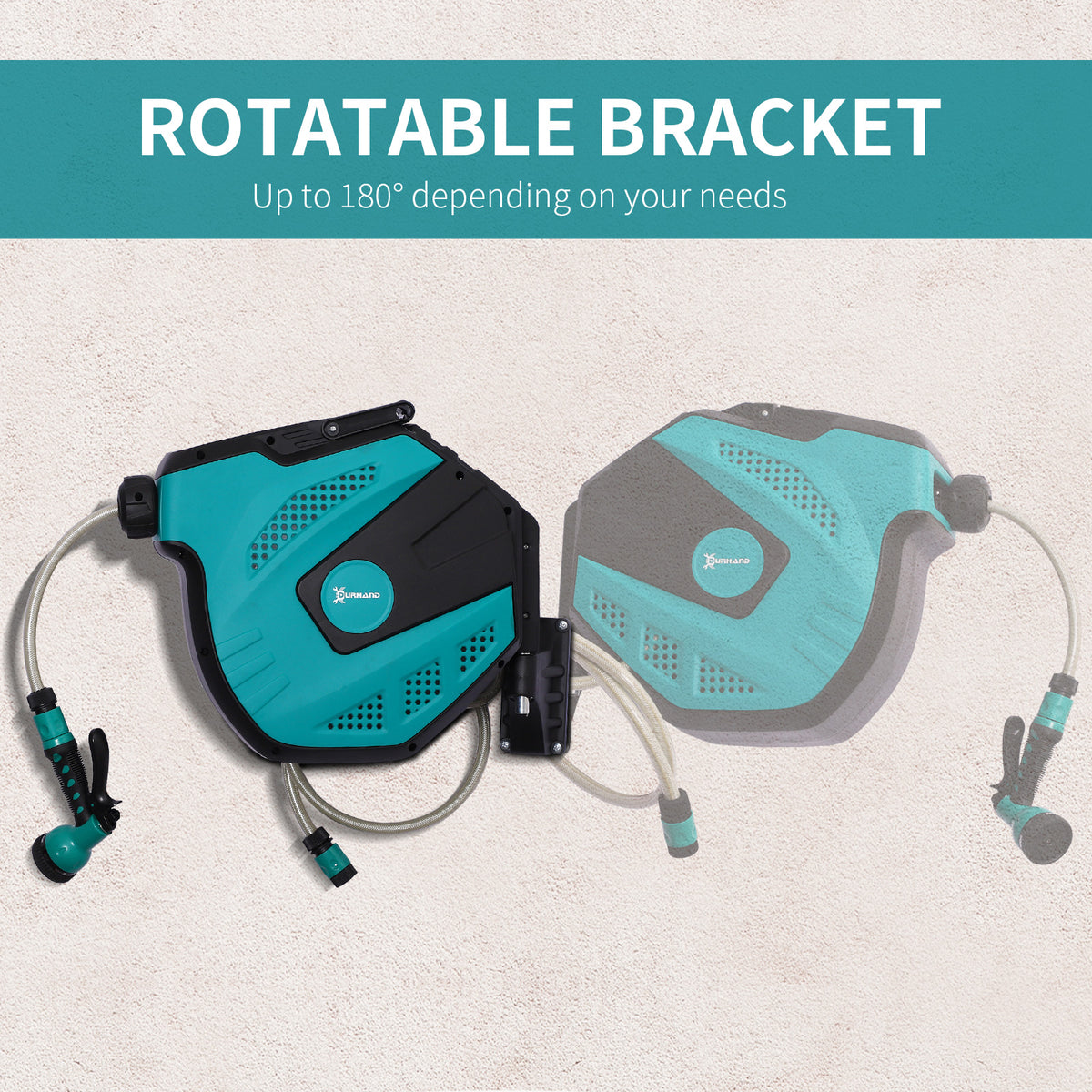 Retractable Garden Hose Reel 1/2" x 49 ft Wall Mounted with Automatic Rewind, 180° Swivel Bracket, Any Length Lock, 7 Pattern Hose Nozzle