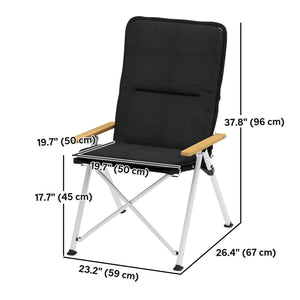 Camping Chairs 2 Pack, Portable Folding Camp Chair with Padded Seat and Bag, Outdoor High Back Recliner, Black