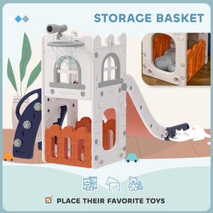 Qaba 5 in 1 Toddler Slide with Basketball Hoop, Climber, Telescope, Storage Basket, for 1-3 Years Kids Indoor Use