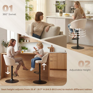 Bar Stools Set of 2, Swivel Counter Height Barstools with Back, Footrest, Adjustable Height, Beige – view 4