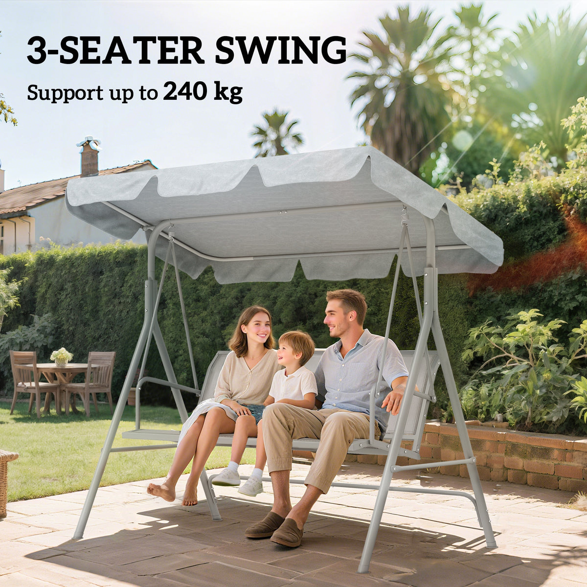 3-Seater Patio Swing, Outdoor Swing Chair, A Frame Porch Swing with Canopy Garden Hammock Glider Bed, Black – view 13