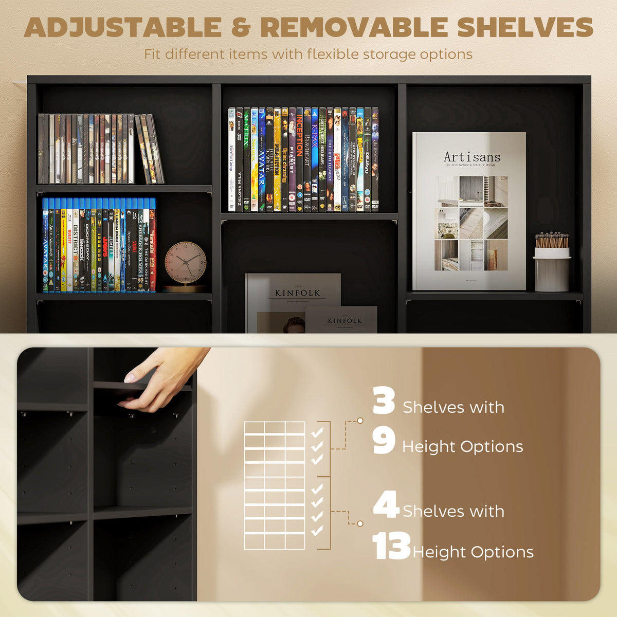 Media Storage Cabinet, 9-Tier DVD Shelf with 21 Adjustable Shelves, Holds 835 CDs – view 4