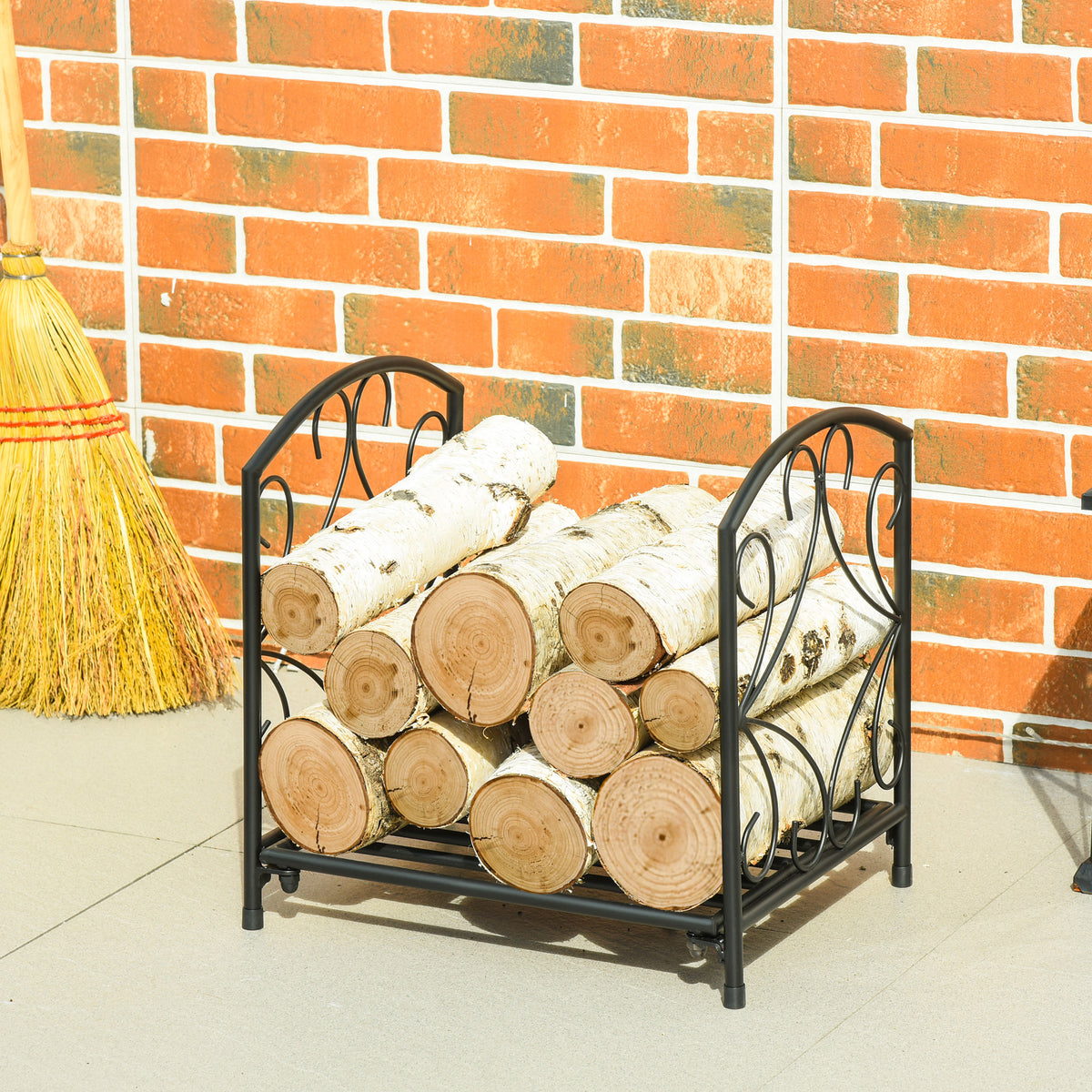 16" Heavy Duty Metal Fireplace Log Holder, Firewood Rack Outdoor for Fireplace Storage, Black
