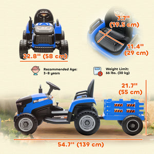 Qaba 12V Kids Ride On Tractor with Trailor, Remote Control, Music, Lights, Shifter, for Kids Ages 3-8 Years