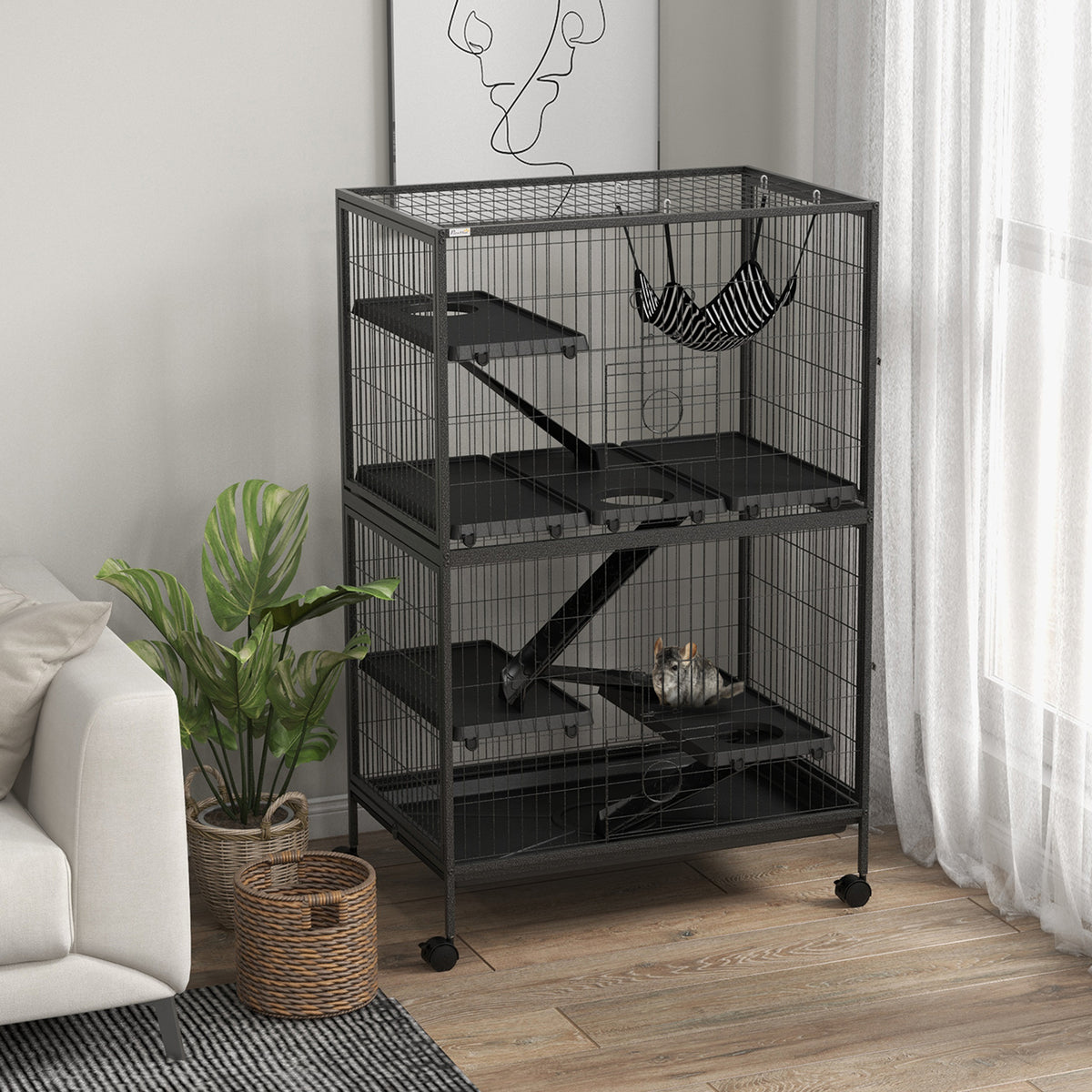 5-Tier Rolling Small Animal Cage, Deluxe Guinea Pig Cage, Ferret Cage for Mink Chinchilla Kitten Rabbit – view 7