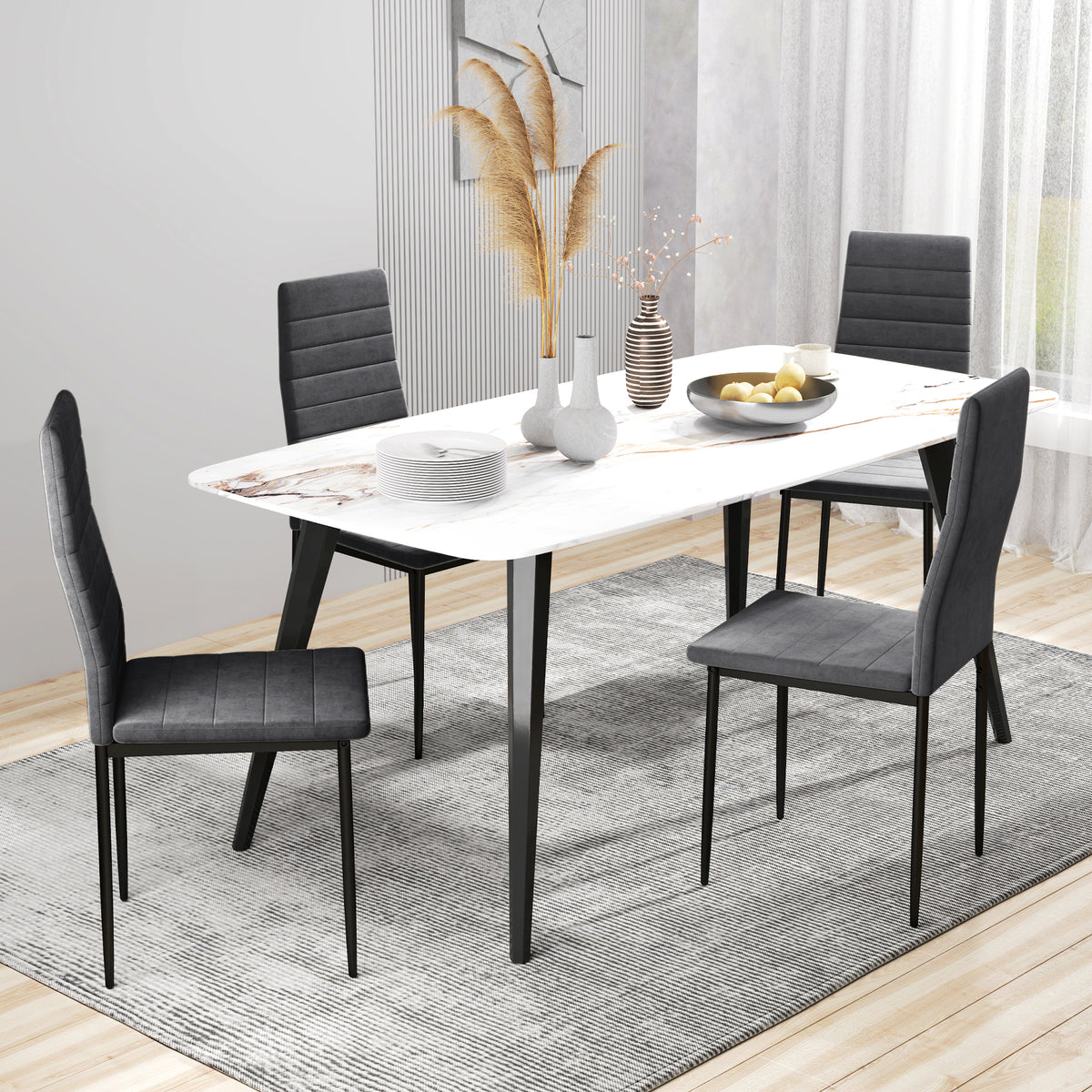 Modern Dining Chairs, Set of 4, High Back Upholstery and Metal Legs for the Living Room, Kitchen, Home Office, Grey