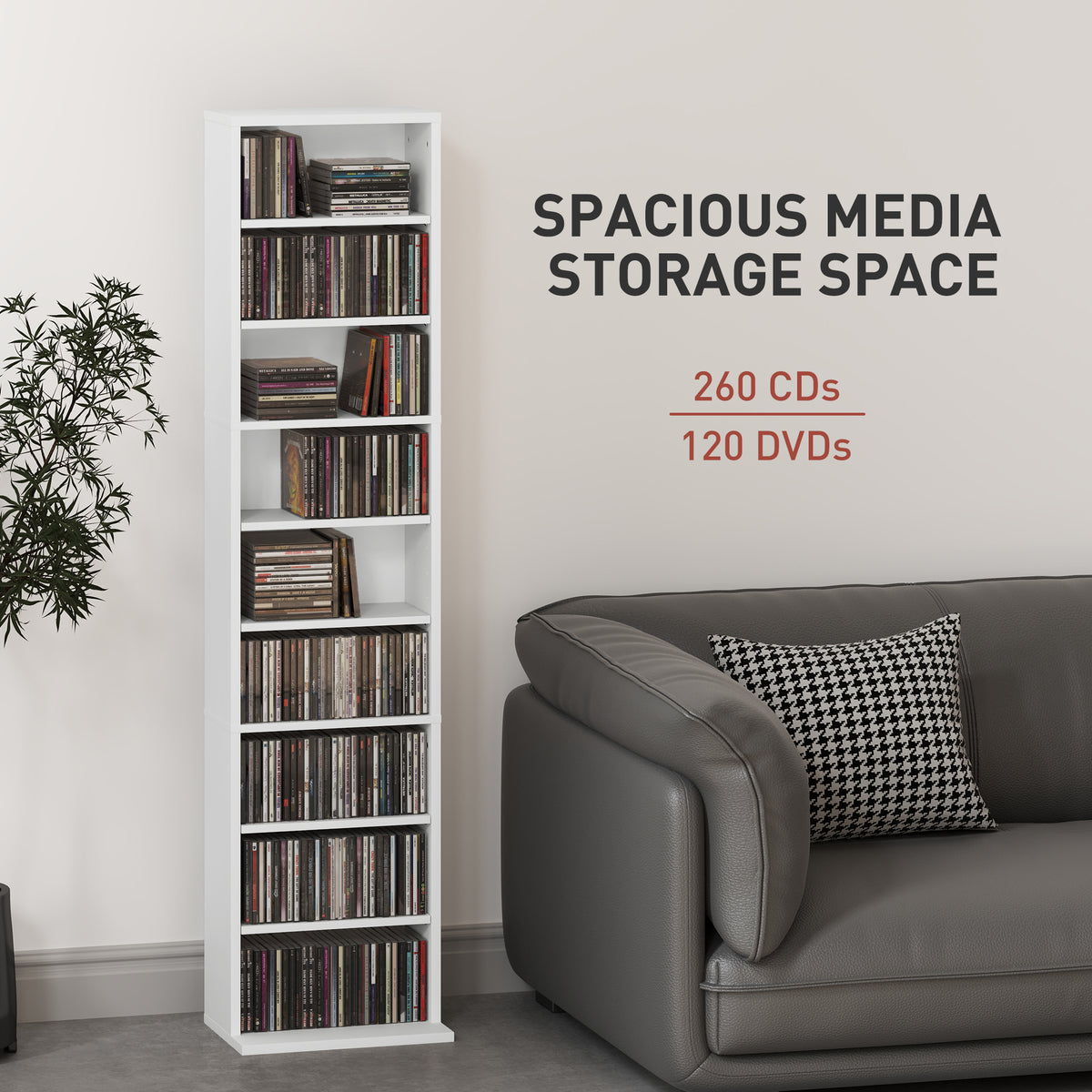Media Storage Cabinet, 9-Tier Tall Narrow DVD Shelf with 6 Adjustable Shelves, Black – view 10