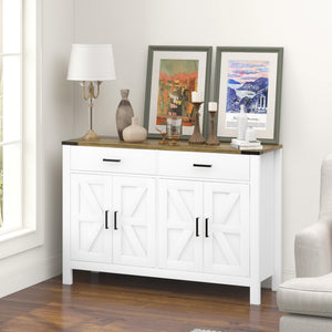 Side Cabinet, Farmhouse Kitchen Storage Cabinet w/ 2 Drawers and Shelves for Living Room, Entryway, Grey – view 19