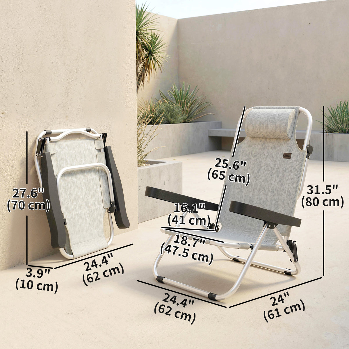 Folding Beach Chair Set of 2, Reclining Backpack Beach Camping Chairs with 4-Position Adjustable Backrest