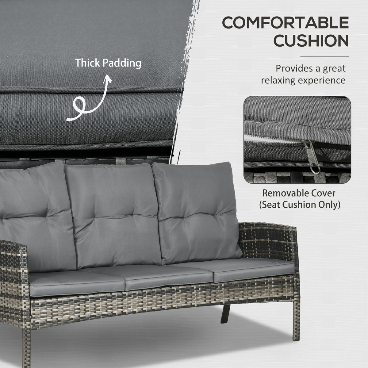 6-Piece Outdoor Patio Furniture Set with Chairs, Ottomans, Sofa, Glass Top Coffee Table and Cushions, Wicker Rattan Conversation Set for Backyard and Porch, Grey