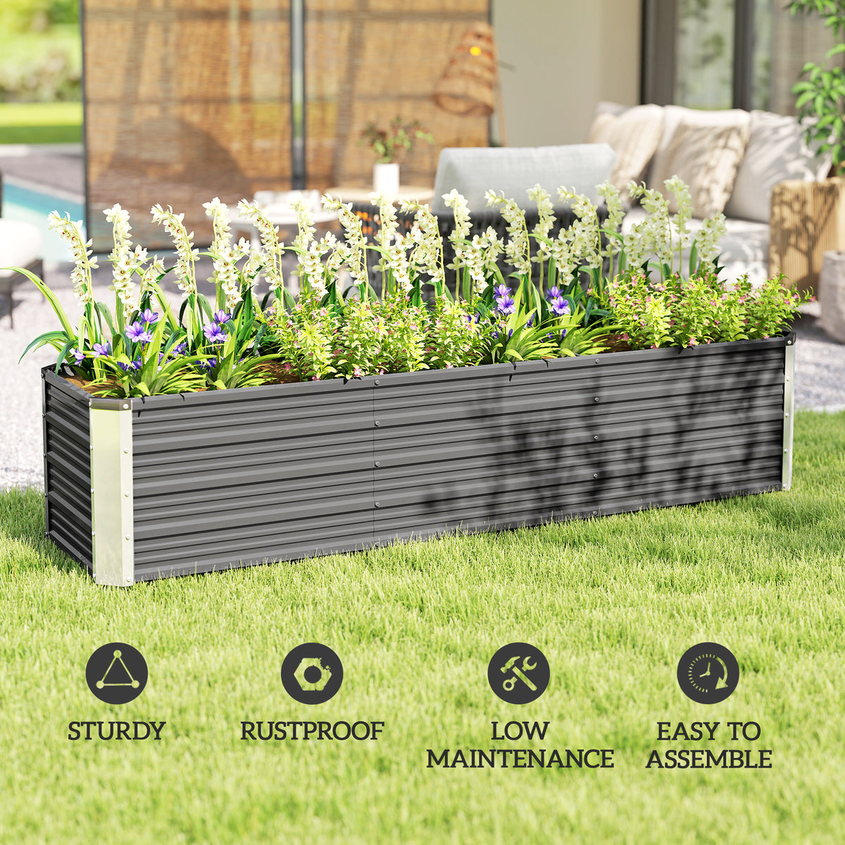 6' x 1.5' x 1.3' Galvanized Raised Garden Bed, Elevated Large Metal Planter Box w/ Install Gloves for – view 26