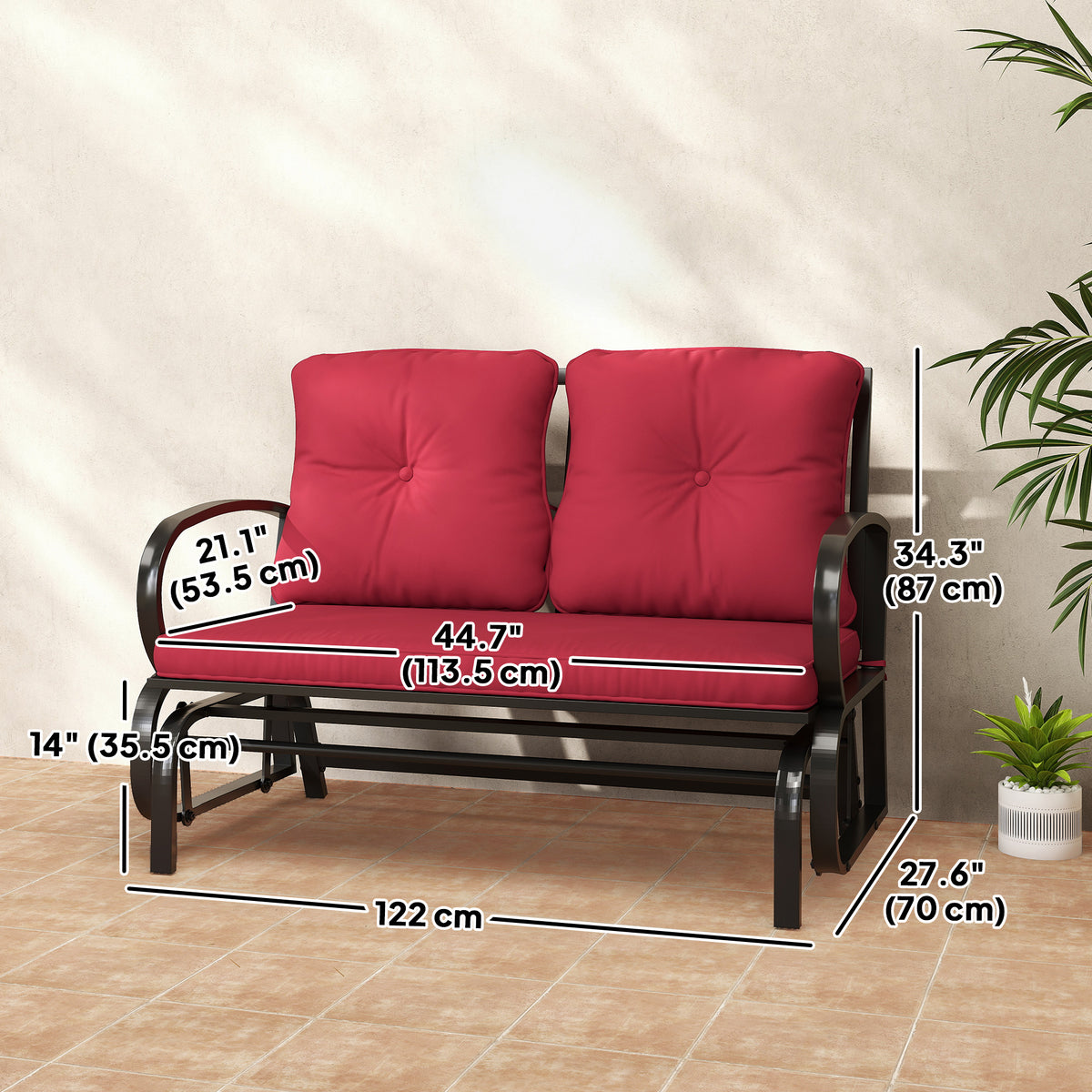 2-Person Outdoor Glider Chair, Patio Double Rocking Loveseat with Steel Frame and Cushions for Backyard – view 9