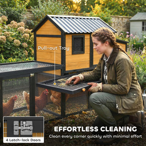 Large Chicken Coop, 134"L Wooden Chicken House with Run, Nesting Box, Slide-Out Tray, Waterproof Roof and Ramp