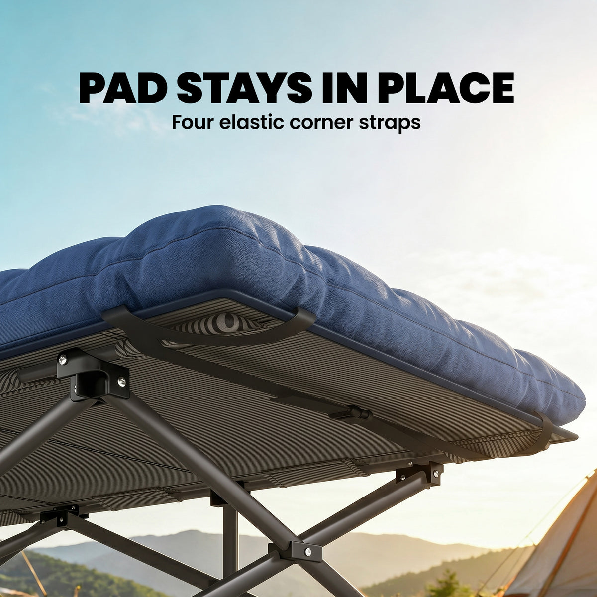 Camping Cot with Soft Pad, 32" Extra Wide Folding Cots with Non-Slip Feet and Carry Bag, Blue