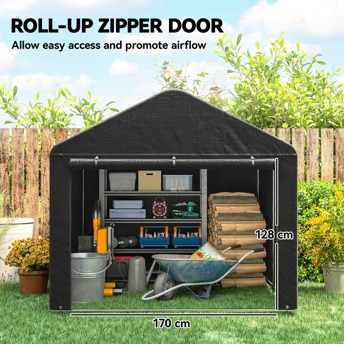 6.6' x 7.8' Portable Shed, Waterproof Bike Tent with Roll-up Zipper Door and Reinforced Galvanised Steel – view 4