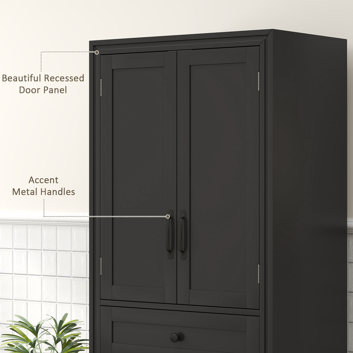 Freestanding Storage Cabinet, Kitchen Pantry Cabinet with 2 Shelves, 4 Doors for Dining Room, Black – view 6